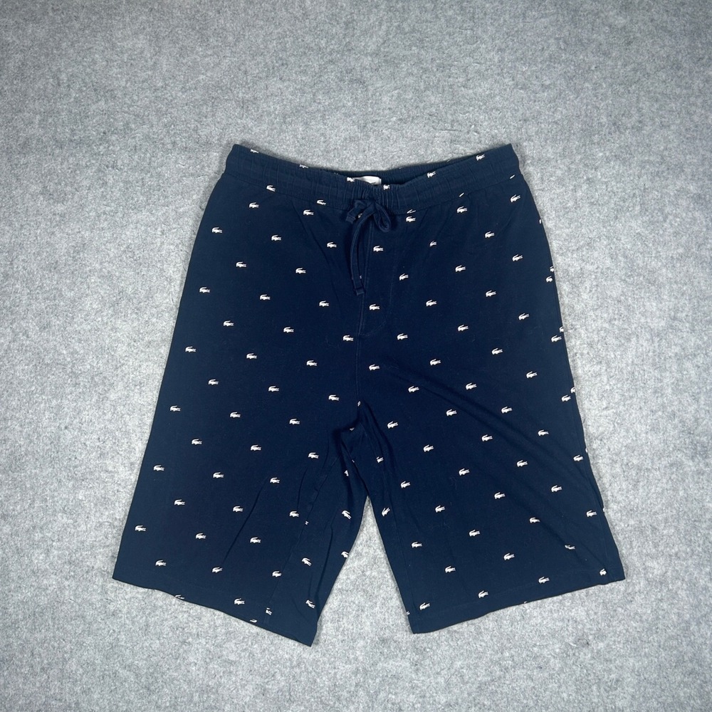 Lacoste Pajama Shorts Men S Navy Blue All Over Logo Print Sleepwear Lounge